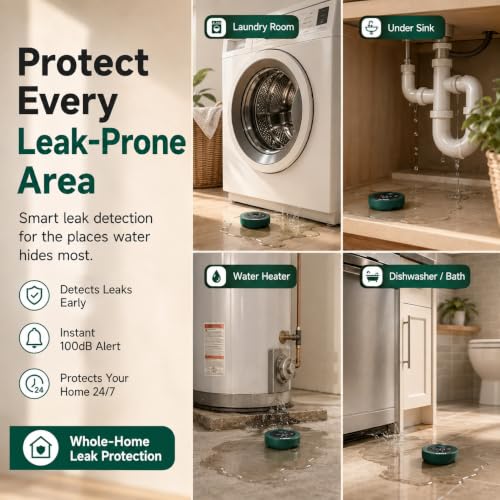 Image of Smart Water Leak Detector Sensor, Real-Time Leak Detection for Whole-Home Protection, 1640 ft LoRa Long-Range, No WiFi Required, Up to 1-Year Battery Life, Compatible with AIWSH Auto Shut-Off Valve