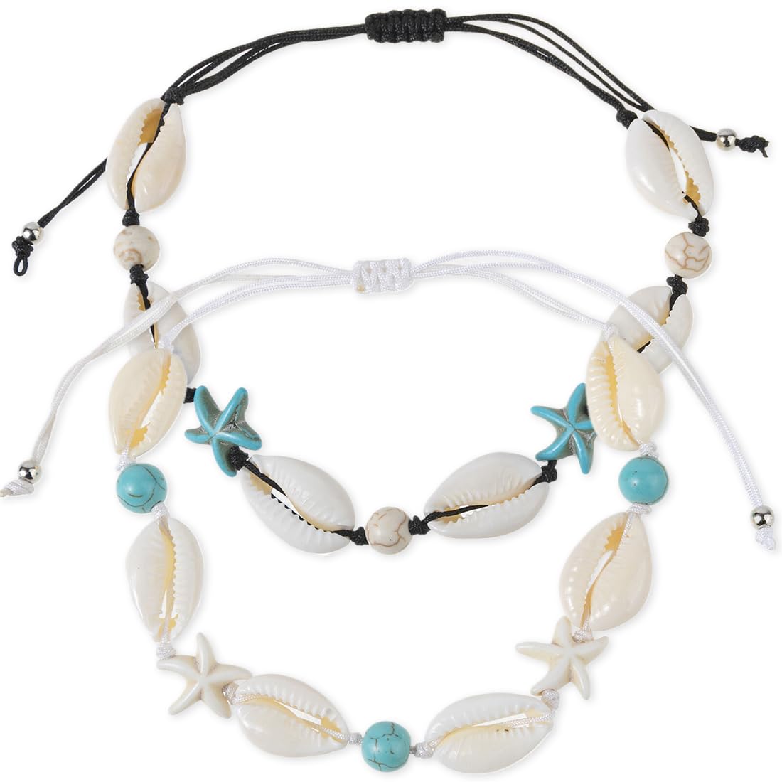 ZKGYUS Pulsera de concha de 2 piezas, pulsera hecha a mano de concha de cobalto natural para mujer, pulseras ajustables estilo playa hawaiana