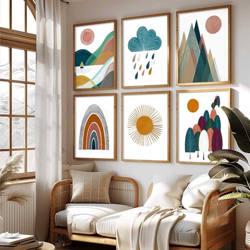 Image of kotart Boho Art Home Decoration Paintings With Frame For Living Room Bed Room Hotel Wall Decor Digital Reprint Set Of 6 (13X17 inch)