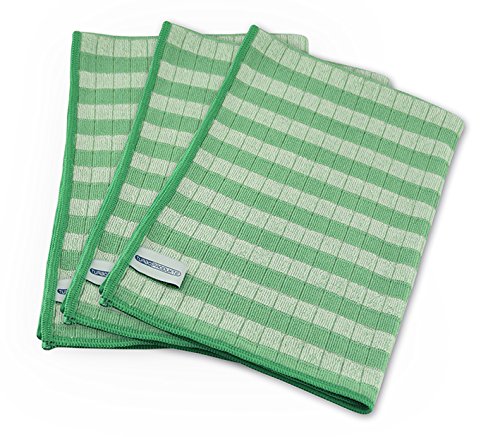 Torchons en viscoses de bambou par Turboprodukte - Très absorbant et très doux - Usage universel pour la maison et le bureau, Vert/blanc, 3 Cover