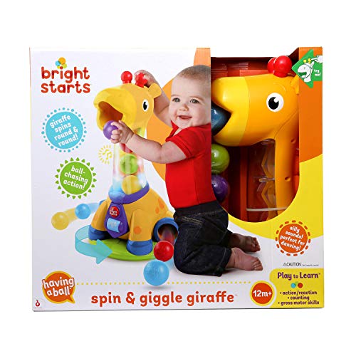 Bright Starts Spin & Giggle Giraffe Ball und Popper Musikalisches Aktivitätsspielzeug, Alter 12 Monate +