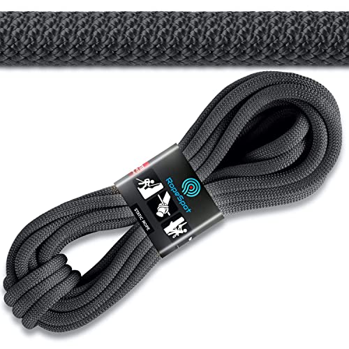 Powerful UIAA Static Rock Climbing Rope - High Strength Static Climbing Rope - Rock Mountaineering Climbing Gear - 10.5mm Rescue Rope - Heavy Duty Rope (Black, 32)