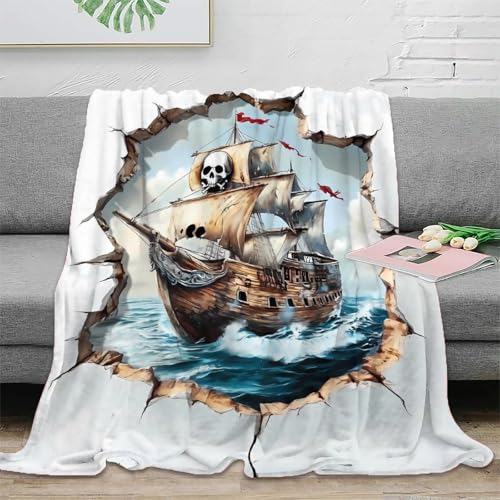 Couverture Pirate en microfibre 150x200cm jeté de canapé doux pour voyage et camping - 2