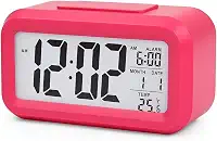 Relógio Digital de Mesa Despertador de Cabeceira Inteligente com Sensor de Temperatura Cabeceira (Rosa Escuro)