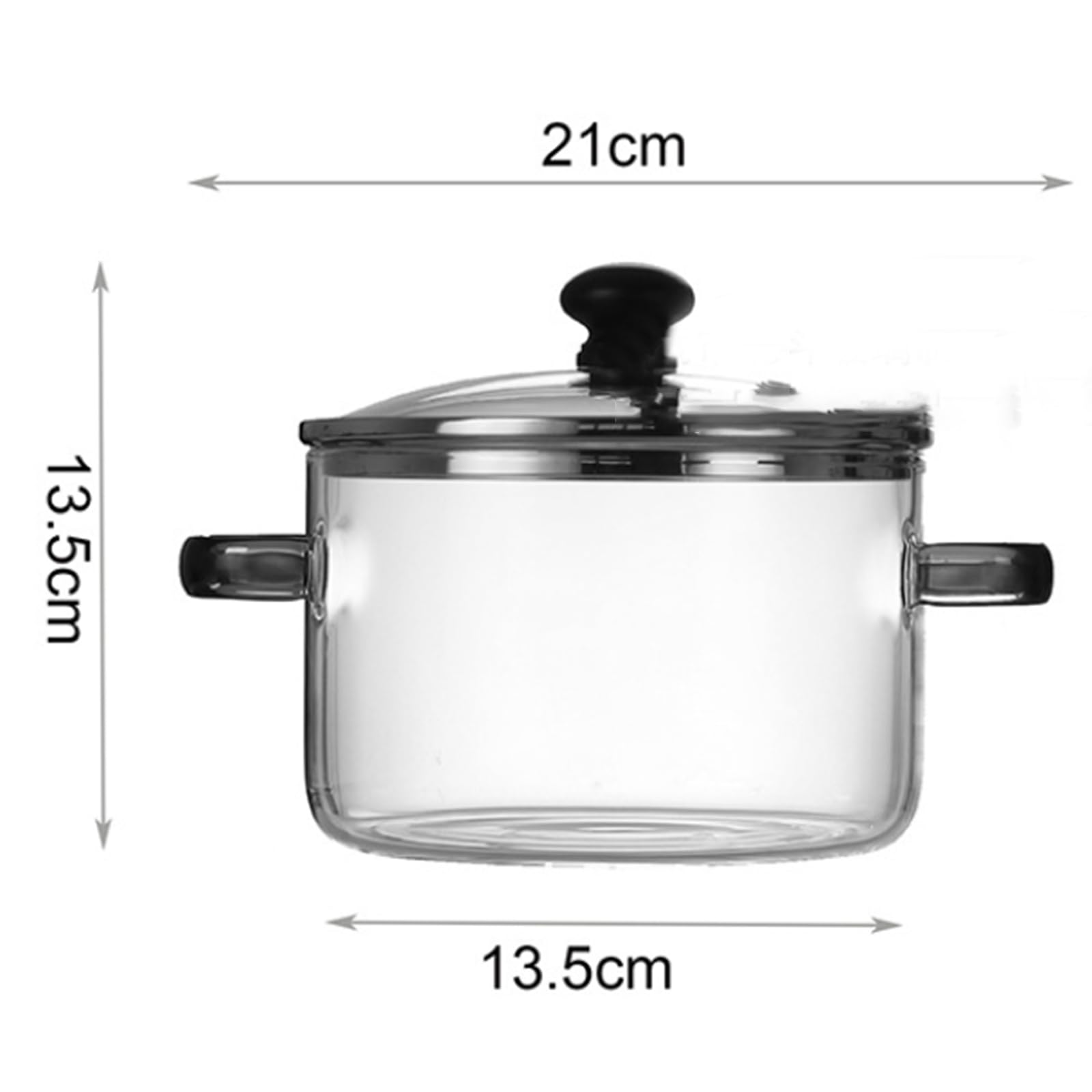 Kochtopf aus Glas mit Deckel, 1,6 l, transparenter Kochtopf für Nudeln, Milch, Suppe