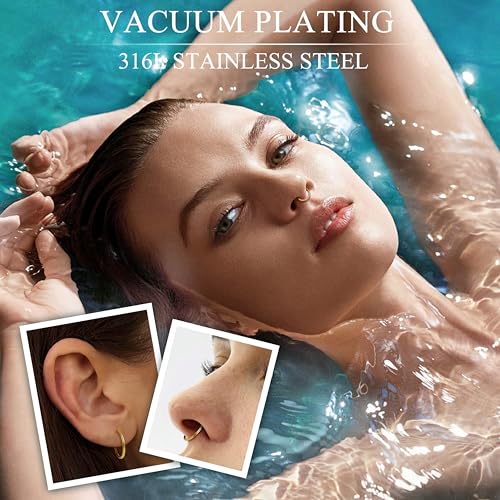 Jstyle 8 Pcs 16G/18G 316L Surgical Steel Nose Rings Hoops Septum Rings Lip Ring Hypoallergenic Nose Clicker Ring Tragus Helix Cartilage Daith Rook Sleeper Earring Body Piercing Jewerly for Women Men3