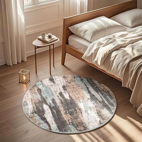 Image of Carvapet Washable 3ft Round Area Rug Dark Brown Circle Carpet