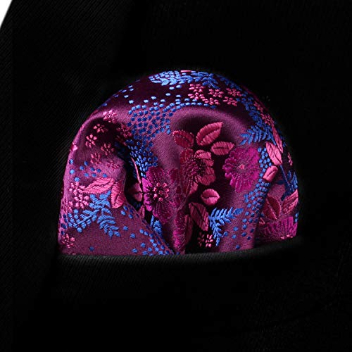 Image of HISDERN Men Floral Ties Woven Classic 3.4 inch Necktie Set Formal Tie Pocket Square for Wedding with Handkerchief Gift Box