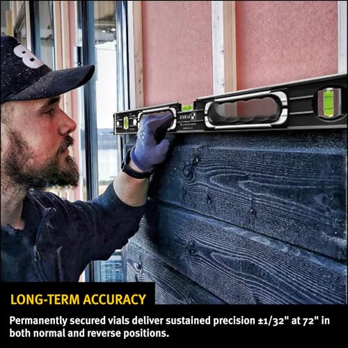 Image of STABILA Dark Shadow Level set 196-2, 72 inch (183 cm), 48 inch (122 cm), 24 inch (61 cm), 16 inch (40 cm), and carrying case, Cat. Number 37400