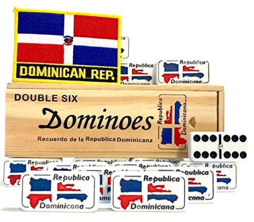 Double Six Dominican Republic Flag Engraved Dominoes miniatura 3