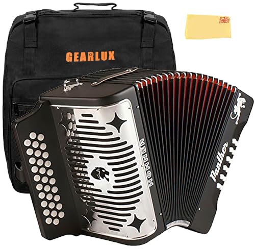 Hohner Panther Diatonic Accordion - Keys F/Bb/Eb Bundle with Gig Bag and Austin Bazaar Polishing Cloth