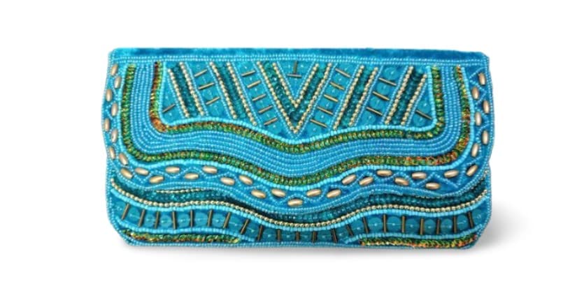 Designer beaded clutch sky blue color-image-7