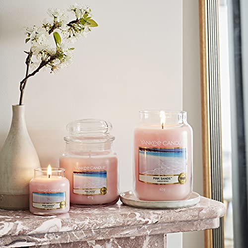 Image of Yankee Candle Pink Sands Scented #Best Selling Brand in USA | Premium Single Wick 104 GMS Wax Candle in Glass Jar | Over 20 hrs of Burn Time | Ideal for Home Decor, Gifting,Spa, Bedroom, Living Room