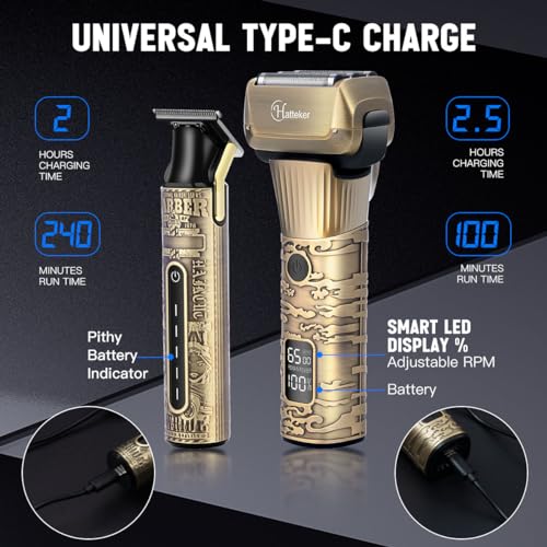 Image of Hatteker Foil Electric Razor Men's Shaver T-blade Trimmer Beard Clipper Hair Clipper LED Display Waterproof Kit 2 in 1