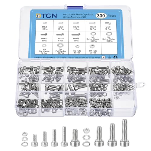 DTGN 330Pcs Metric Screw Assortment, M3 M4 Bolts and Nuts Kit