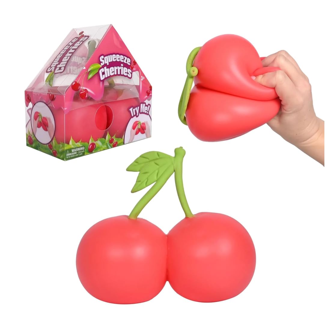 Cherry Squishy Accessory - 5.5" Tension Relief Squeeze Ball, Hand Grip Strengthener Finger Exercise Stress Relief