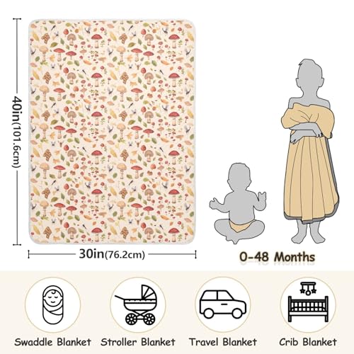 Image of Baby Swaddle Blanket for Boys Girls Soft Warm Stroller Throw Blanket for Newborn Infant Toddler 30X40in Watercolor Safari Mushroom