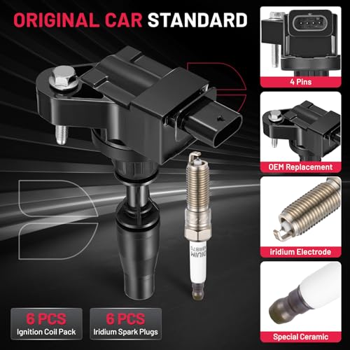 Image of BDFHYK 6 Ignition Coil Pack UF830 and 6 Iridium Spark Plug LNAR7AIX Compatible with Chevy 16-20 Camaro, 19-20 Blazer, Compatible with Cadillac 17-20 XT5 CT6 ATS CTS, 17-20 LaCrosse Coil for GN10889