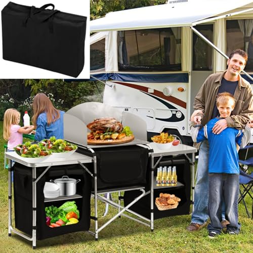 Ansobea Cucina da campeggio pieghevole per esterni, in alluminio, da campeggio, da cucina, con...