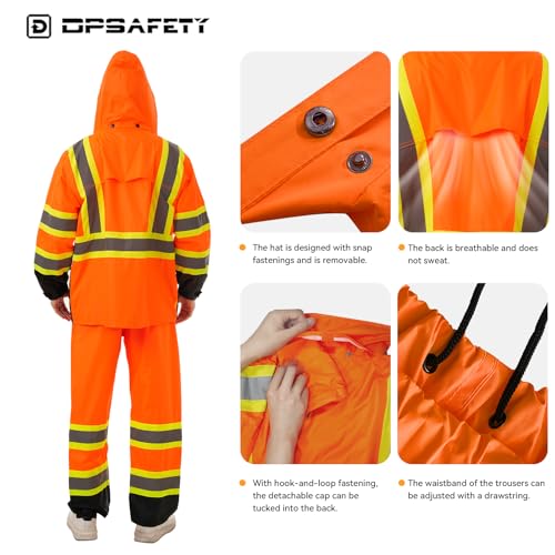 Image of Hi Vis Safety rain Jacket,Reflective Class 3 Rain coat with Inner Mesh Lining and Pockets High Visibility Waterproof work Rain Suits for men&women(Orange,LG /XL)