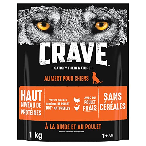 CRAVE Croquettes pour Chien Adulte au Goût Dinde & Poulet - 6 Sacs de 1kg - Nourriture sèche sans Colorant, Arômes ou Conservateurs, avec un Haut Niveau de Protéines