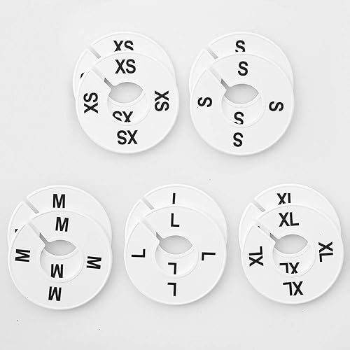 Miniatura 7 de NAHANCO CWBKIT2 - Divisor redondo de tamaño de ropa con estampado negro para el hogar o tienda de ropa, XS-XL, kit de 25 (5 tamaños de 5 cada uno)