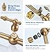 WOWOW Pot Filler Deck Mounted - Solid Brass Pot Filler Faucet Brushed Gold Kitchen Stove Faucet with Double Joint Swing Arm (Victorian Style)