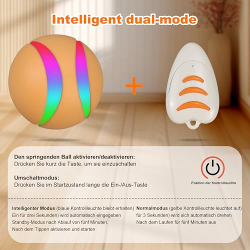Gytera selbstrollender Ball Hund, Interaktives hundeball elektrisch LED hundespielzeug, smart Active Rolling Ball Hund mit USB-Kabel für Hunde Spielen für langeweile drinnen draußen