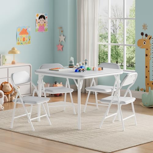 IDEALHOUSE 5 Piece Boys Girls Folding Table and Chairs Set, Activity Table and Chairs Set for Dining Room,Daycare,Classrooms