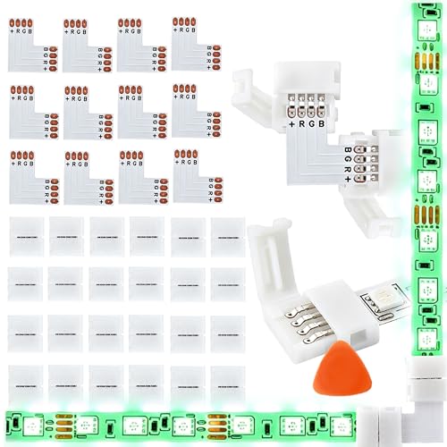 YOXMULK 12 PCS L Shape 4 Pin Led Strip Connectors 10mm