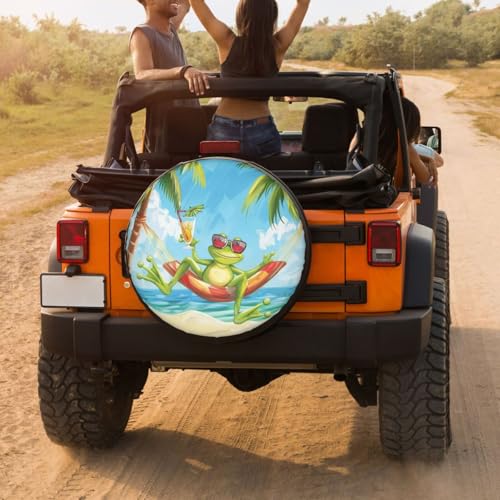 Image of Delerain Spare Tire Cover Cute Frog Wearing Sunglasses Wheel Covers Waterproof Dust-Proof UV Sun Universal Fit for Trailer RV SUV Truck and Many Vehicle (17 Inch for Diameter 31 inch-33 inch)