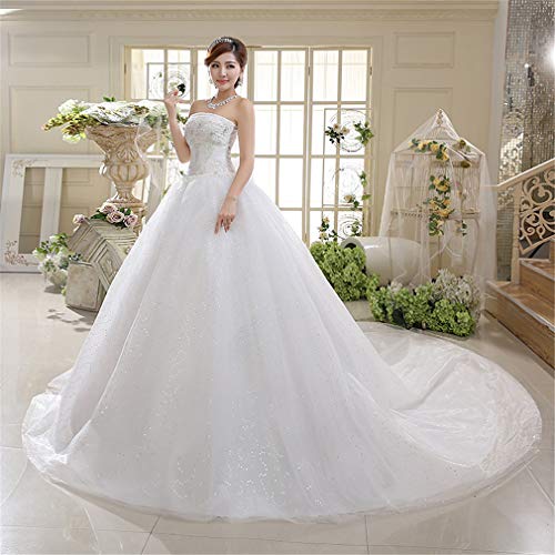 YUXN Brautkleider, Braut Gaze trägerloses Kleid Tutu Rock Ballkleid Lange nachlaufende formelle Anlässe Robe White XL Cover