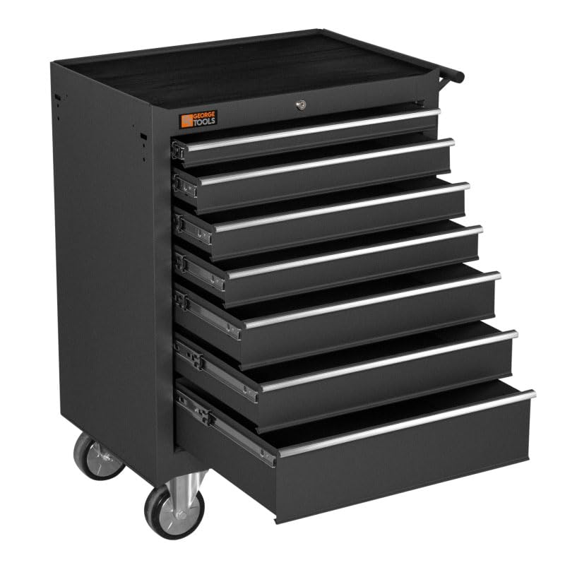 George Tools Werkstattwagen mit 7 Schubladen - Werkzeugkasten, Werkzeugkiste - Mobiler Werkzeug-Wagen ohne Werkzeug - Rollwagen zur Werkzeugaufbewahrung mit Schloss - Grau – Bild 3