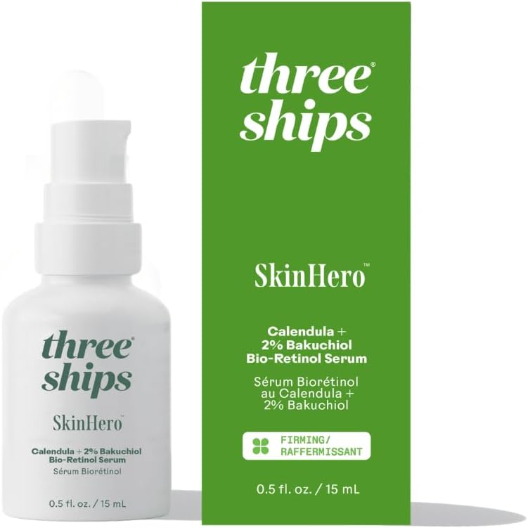Sérum facial Three Ships SkinHero com calêndula e 2% de bakuchiol Bio-Retinol, 15 mL