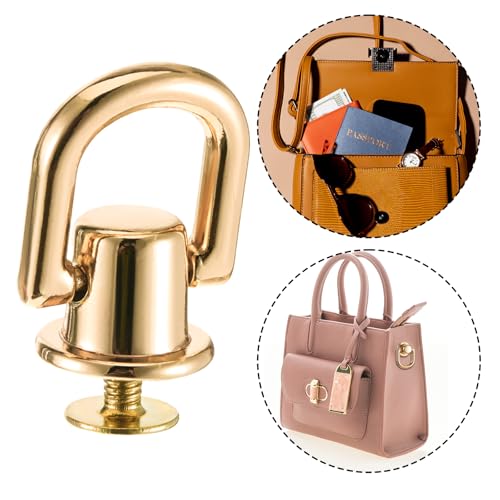 4 Stück D Ringe Schraubnieten Ledernieten 360° Drehbare Metall D-Ringe Rivets Hohlnieten mit Locher und Schraube für Leder Geldbörsen, Handtaschen, Rucksäcke, Gürtel DIY Lederarbeiten (Gold)