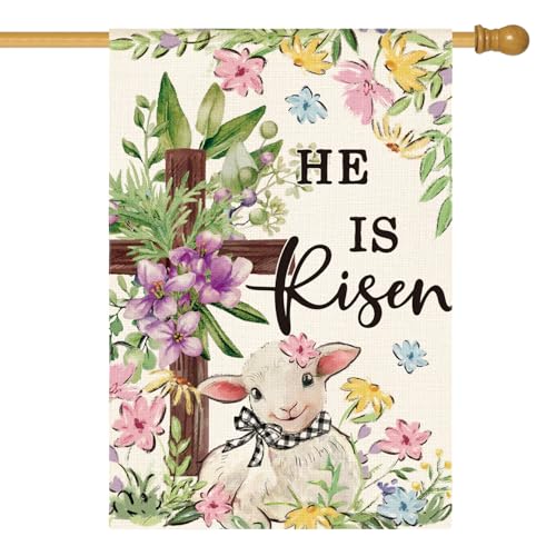 AVOIN colorlife Cross Lamb He Is Risen Easter House Flag 28x40 Inch