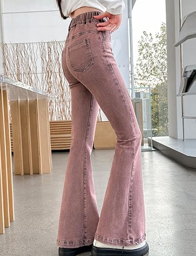 SEAUR Girls Jeans Elastic Waistband Washed Jeans Fashion Stretch Bell Bottom Denim Pants Casual Baggy Trousers with Pockets2