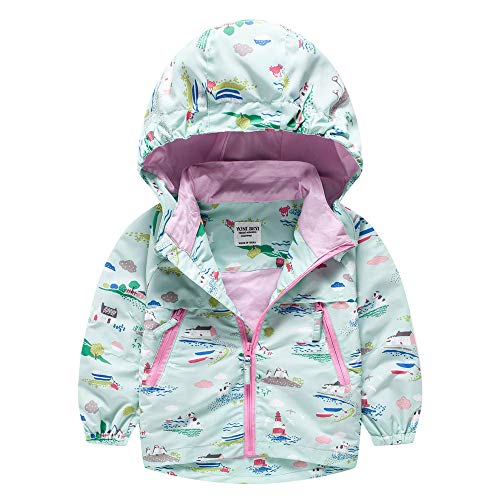 LUMMY KIDS Toddler Boys Girls Jacket Hooded Trench Outdoor Jacket Penguin Polar Bear Zip Lightweight Kids Windbreaker Outdoor Size 6/7 Green