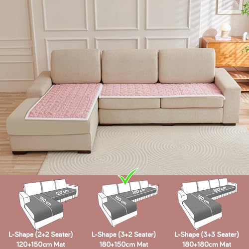 Image of HOKIPO Italian Caelora Sofa Cover L Shape 5 Seater Mat, 3+2, Misty Rose