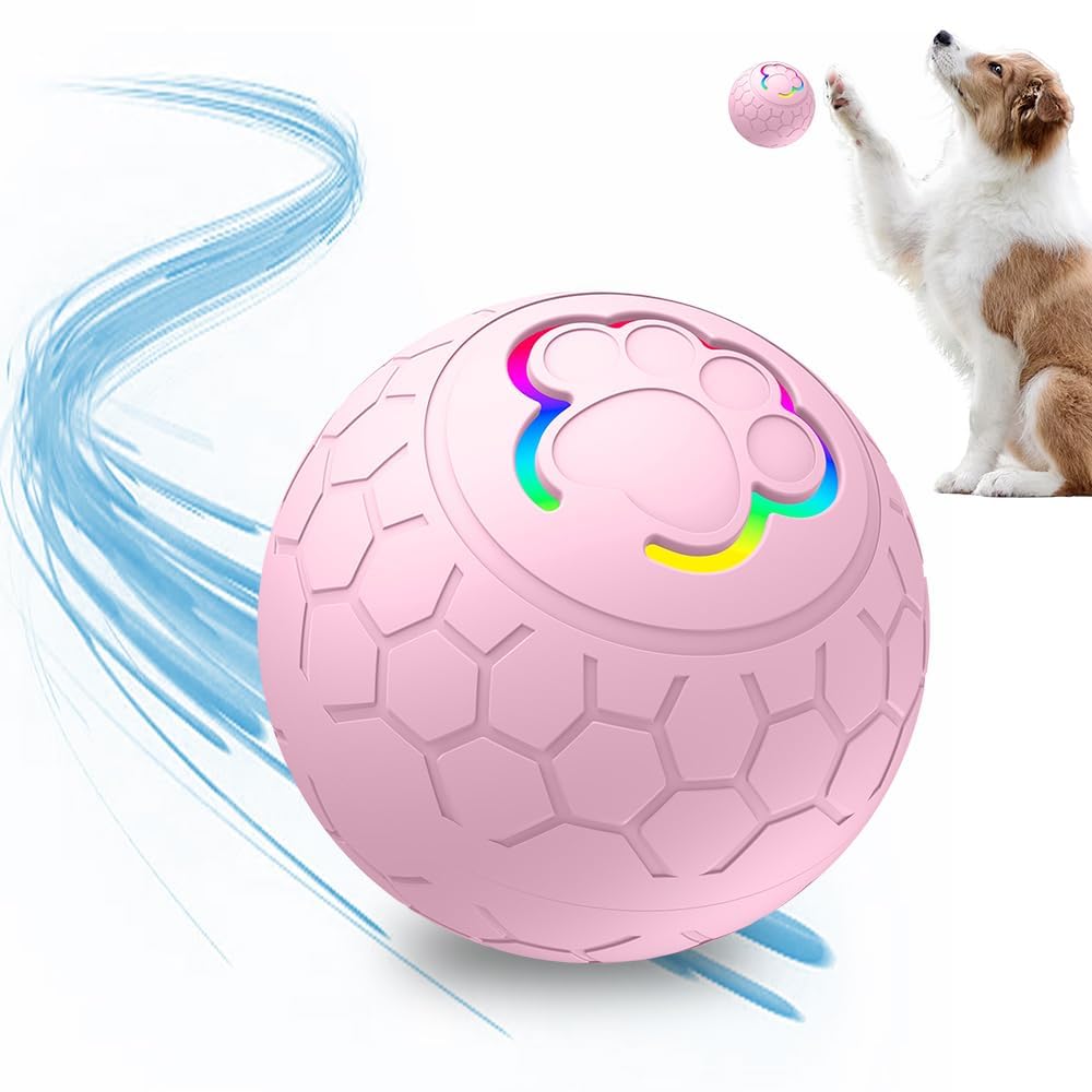 Indestructible Dog Ball Toy, Tough Smart Rolling & Spinning Ball for Active Dogs, Interactive Moving Pet Toy for Aggressive Chewers, Durable Playtime Fun (Pink)