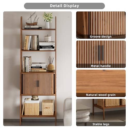 Image of LUVIOHOME 4 Tier Bookshelf with Drawer,Tall Narrow Bookcase with Shelves, Wood and Metal Bookshelves Storage Organizer,Industrial Display Standing for Living Room, Home Office, Entryway (Walnut)