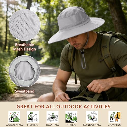 Image of ZOORON Sun Hats for Men Women Fishing Hat with Neck Flap,UPF 50+ Sun Hat Waterproof Wide Brim Bucket Hats for Safari Hiking