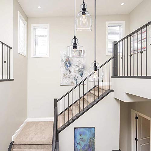 Wellmet Pendant Lights Kitchen Island Chandelier Globes Glass, 3 Lights Modern Linear Barn Hanging Pendant Lighting for Dining Room, Cluster Ceiling Lighting Fixture for Foyer - Image 7