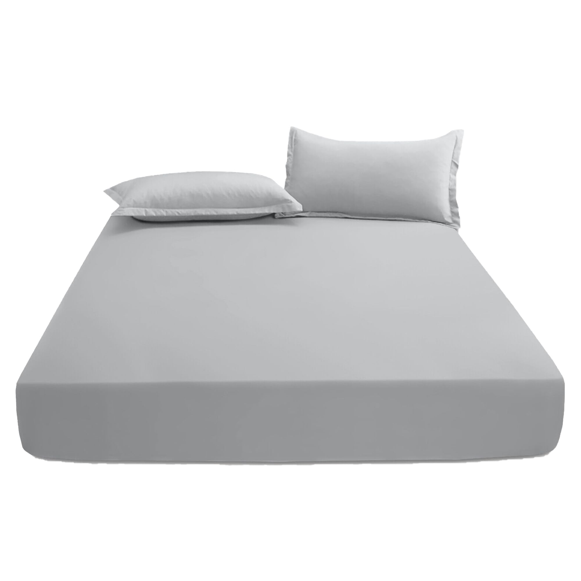 KHIM Luxury Extra Deep Fitted Sheet 16”/40CM Breathable Poly Cotton Plain Soft Long-Lasting Bed Sheet Single Double King Super King (Silver