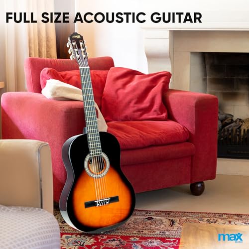 Image of MAX SoloArt 40-Inch Full Size Classical Acoustic Guitar Starter Kit for Beginners & Adults - Includes Gig Bag, Tuner, Guitar Strap, Extra Strings & Picks | Designed & Engineered in Netherlands