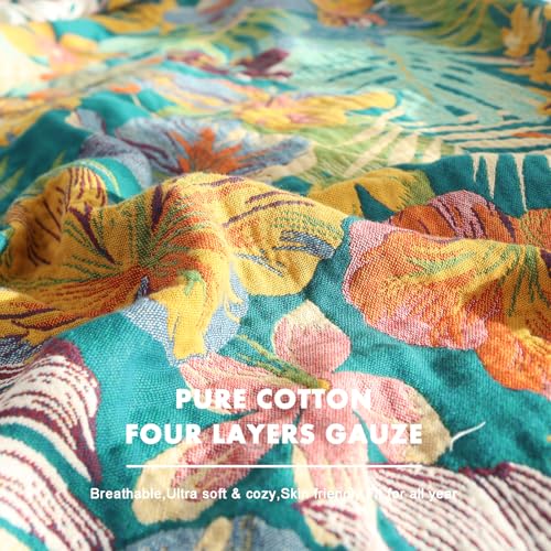 Image of MSGKV Boho Throw Blanket 60 inchx80 inch Cotton Floral Blanket for Couch Sofa Bed