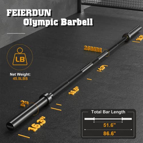 Image of FEIERDUN 7FT Olympic Barbell, 1900LBS Strength Training Bar for Weight lifting, Alloy Steel, Center knurl, Suitable for 2 inch Plates