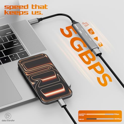 Image of Dubstep SnaplinkGo 4-in-1 Type C to USB Hub, Grey, Aluminium Alloy, 5 Gbps Data Transfer, 4 Ports, Bend Free Cable (Grey)