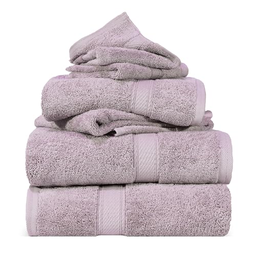Superior Egyptian Cotton Pile 6 Piece Towel Set, Includes 2 Bath, 2 Hand, 2 Face Towels/Washcloths, Ultra Soft Luxury Towels, Thick Plush Essentials, Guest Bath, Spa, Hotel Bathroom, Purple