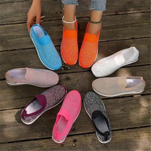 Women's Fashion Glitter Sneakers Platform Wedge Shoes Sparkly Rhinestone Mesh Slip-on Sneakers Fashion Knit Bling Loafer3